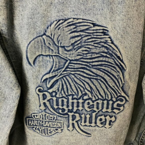 90s Vintage Harley Davidson Motorcycles Adult Extra Large Blue Denim Jacket XL - Picture 12 of 16